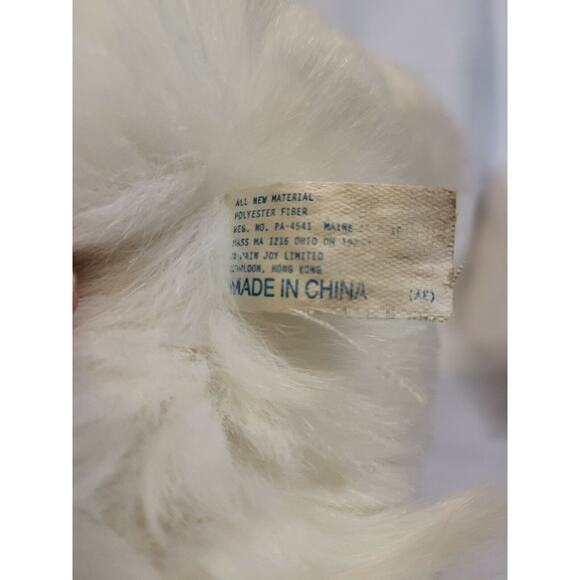 Vtg Main Joy White Easter Bunny Rabbit Plush Stuffed Animal Pink Bow Lop Ear 18" - Picture 9 of 9